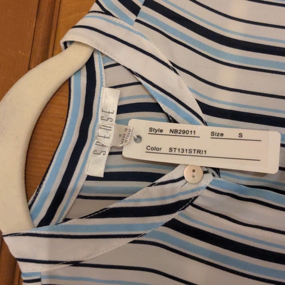 Spense Mandarin Collar Striped Button Up Shirt Blue White Size S - Picture 6 of 10